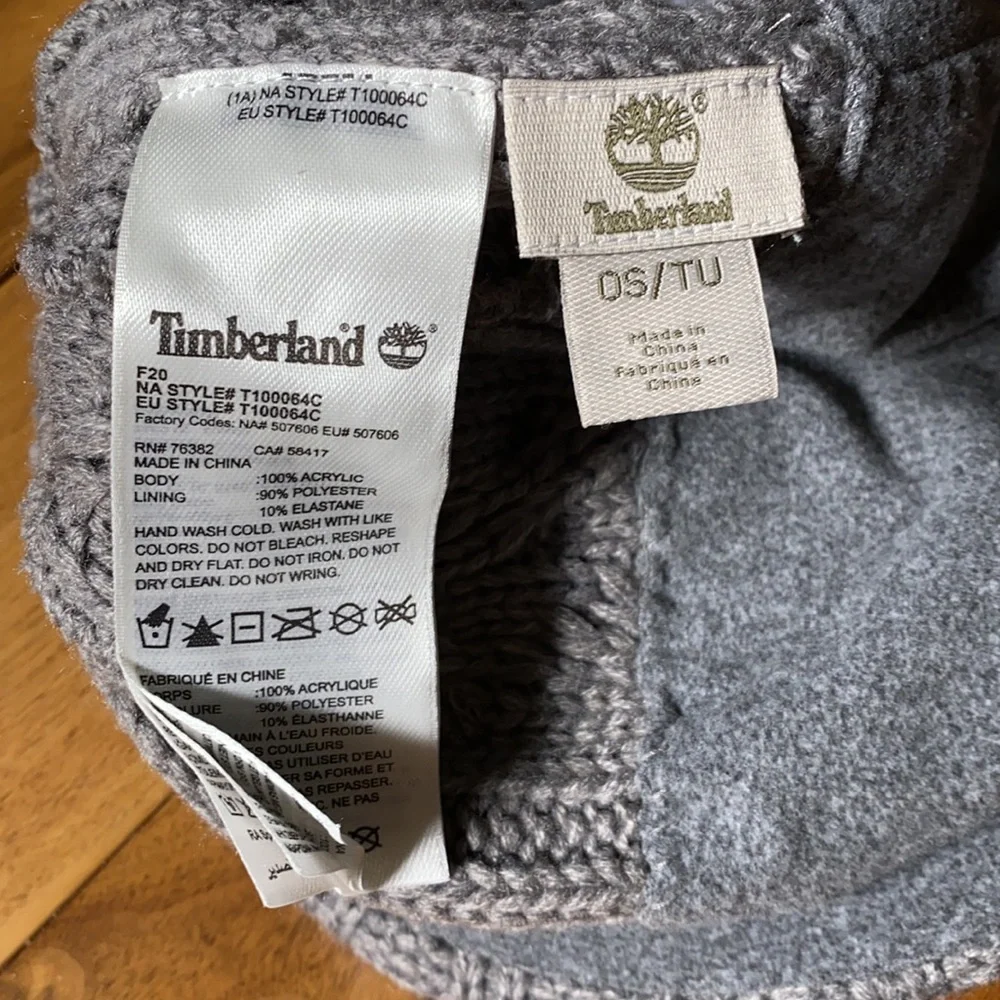 Timberland Hat Cable Knit Fleece Lined Grey Warm Cozy Essential